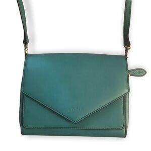 Lodis green blue leather envelope shaped crossbody bag